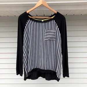 Black and White Striped Front Long Sleeve Shirt